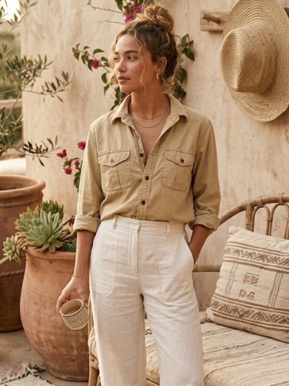 Madewell Women's Beige Button-Front Casual Shirt - Picture 2 of 7